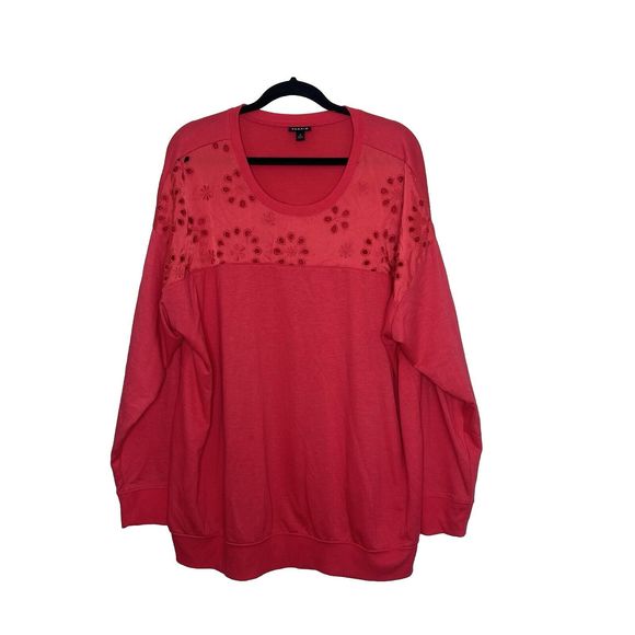 Torrid Sweatshirt Women's 3 3X Red French Terry Crew Neck Eyelet Drop Shoulder - Picture 2 of 10